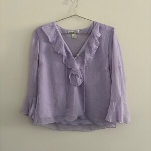 Moonlight Bay Lavender Ruffle V-Neck Blouse Purple Textured Bell Sleeve Large